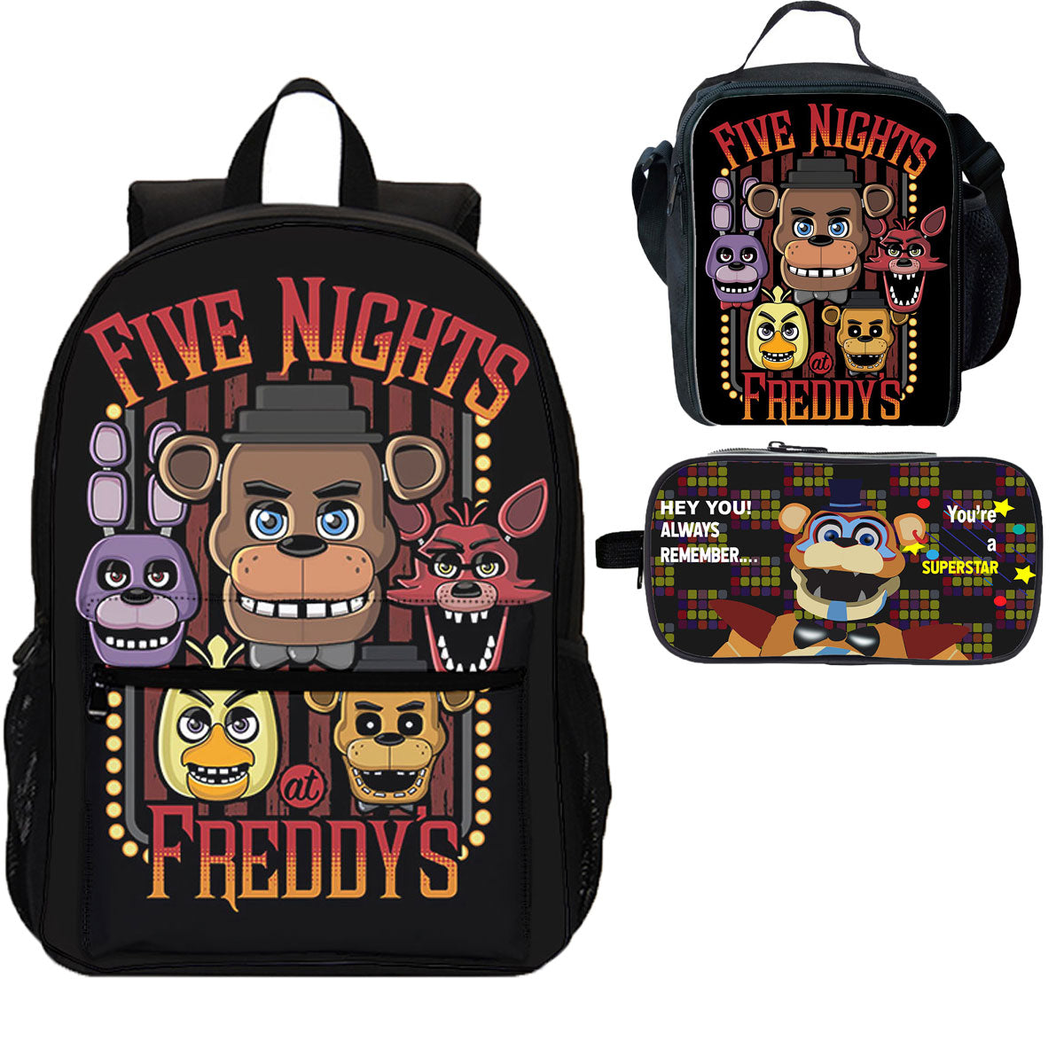 FNAF 3 Pieces Combo 18 inches School Backpack Lunch Bag Pencil Case – ILYBAG