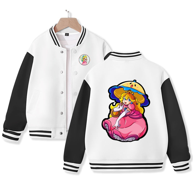 Girl's Princess Peach Jacket Cotton Made Varsity Jacket Kid's Jacket