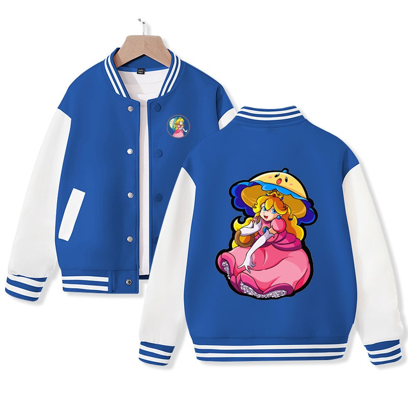 Girl's Princess Peach Jacket Cotton Made Varsity Jacket Kid's Jacket