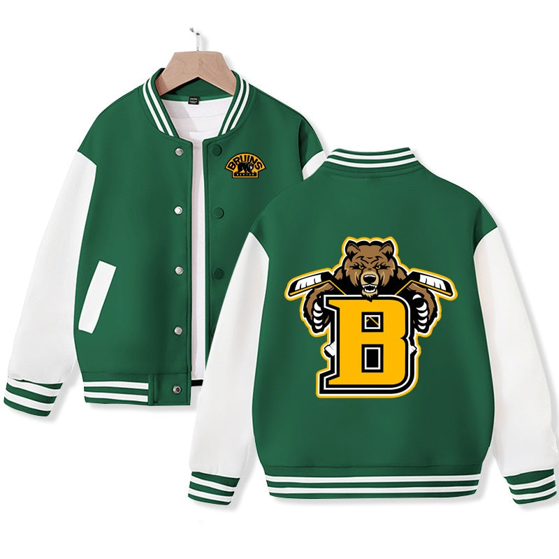 Boston Jacket for Kids Ice Hockey Varsity Jacket Cotton Made Medium Thickness