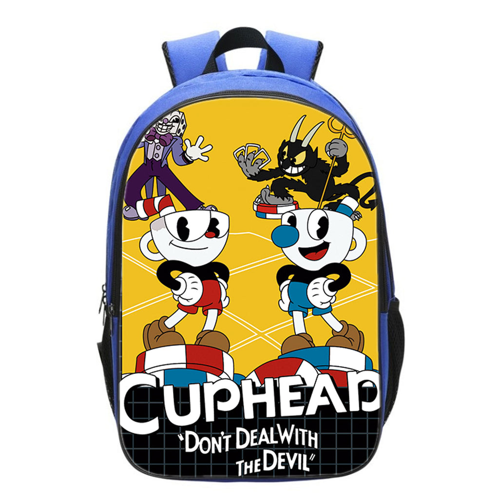 Kids Cuphead Backpack Large Blue School Bag Bookbags Trendy Cuphead Bag