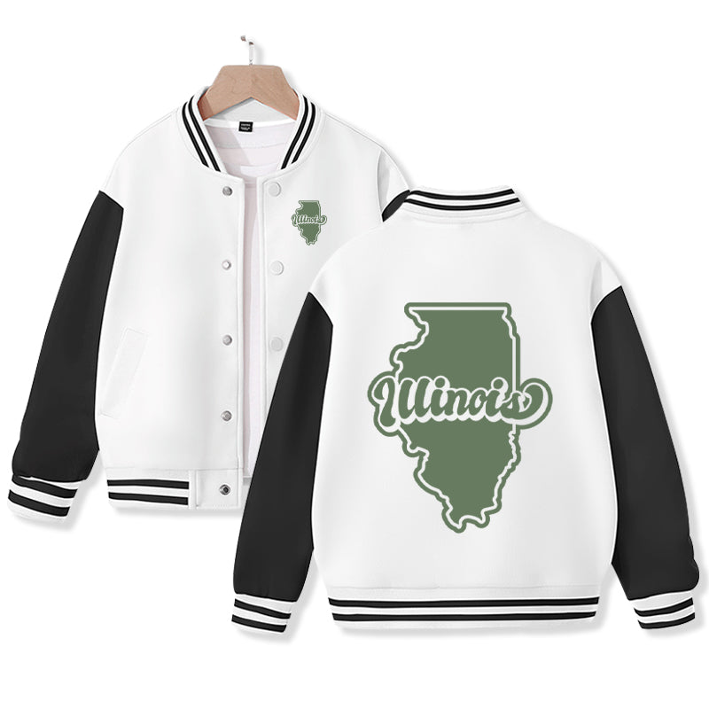 Illinois Varsity Jacket for Kids Baseball Jacket Letterman Jacket Cotton Jacket