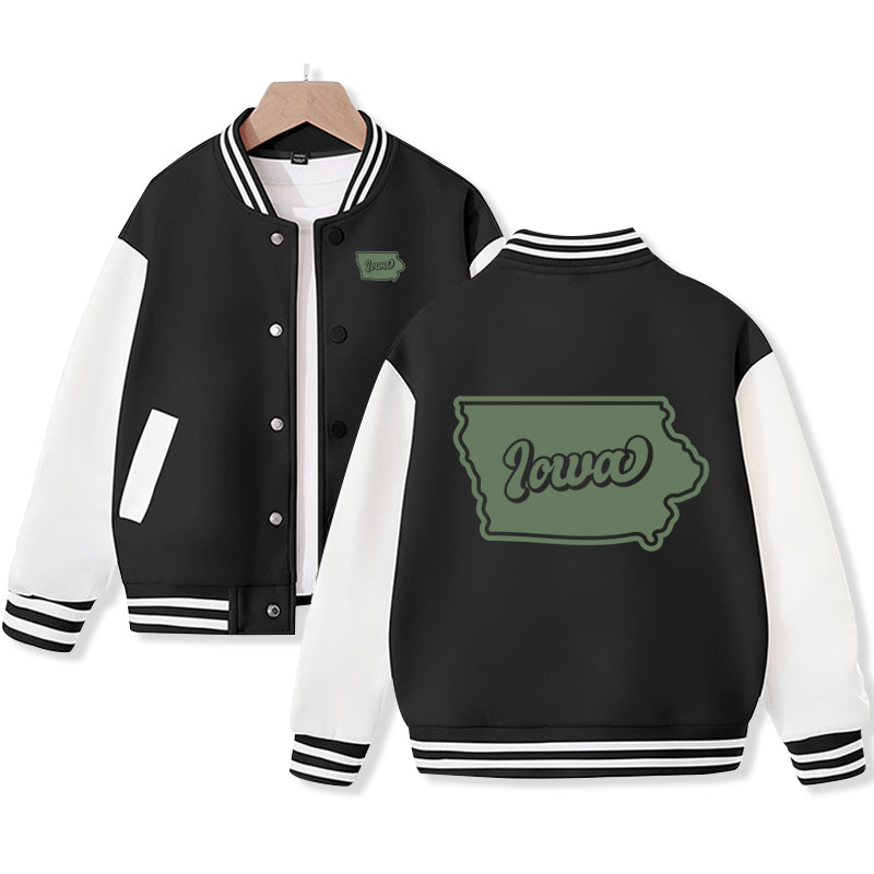 Iowa Varsity Jacket for Kids Baseball Jacket Letterman Jacket Cotton Jacket