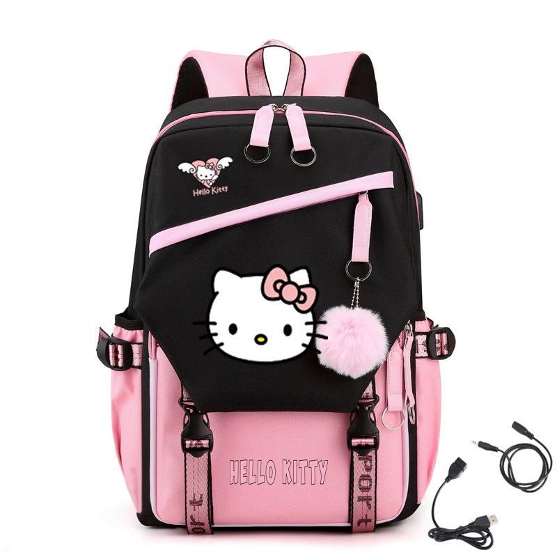 Hello Kitty Kid's 17 inches School Backpack with USB Charging Port