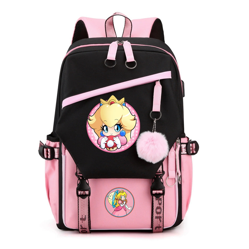 Princess Peach Kid's 17 inches School Backpack with USB Charging Port