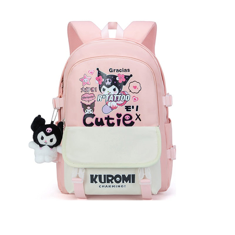 Kuromi Girl's Nylon School Backpack Waterproof Multiple Pockets Ideal Gift