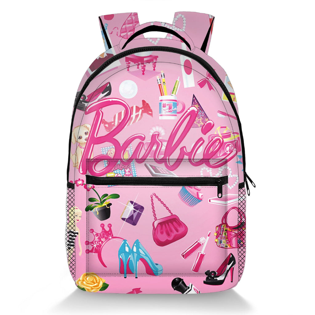 Barbie Backpack for Kids Allover Print Bag Mesh Side Pockets 16" Bookbag