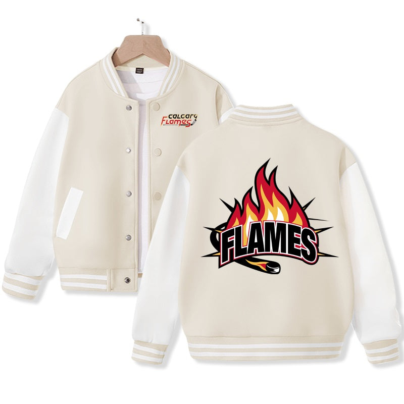 Calgary Jacket for Kids Ice Hockey Varsity Jacket Cotton Made Medium Thickness