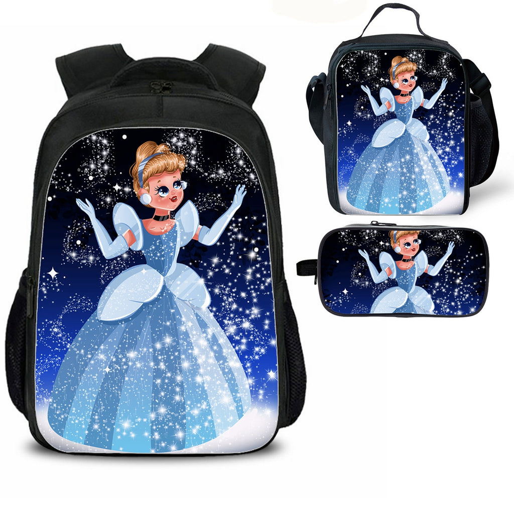 Princess Kid's Backpack Lunch Bag Pencil Case 3 Pieces Combo