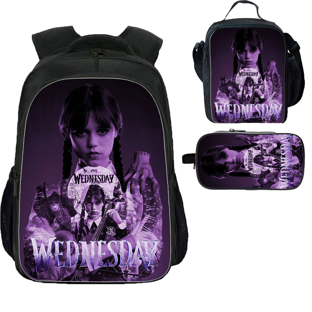 Wednesday Addams School Backpack Lunch Bag Pencil Case 3 Pieces