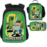 Minecraft Kid's School Backpack Lunch Bag Pencil Case 3 Pieces Combo
