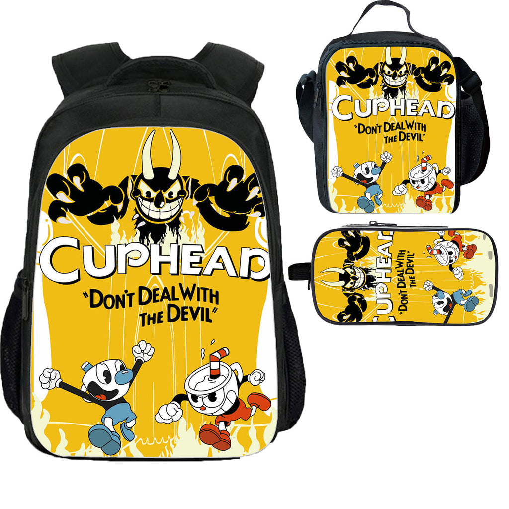 Cuphead Kid's Backpack Lunch Bag Pencil Case 3 Pieces Combo