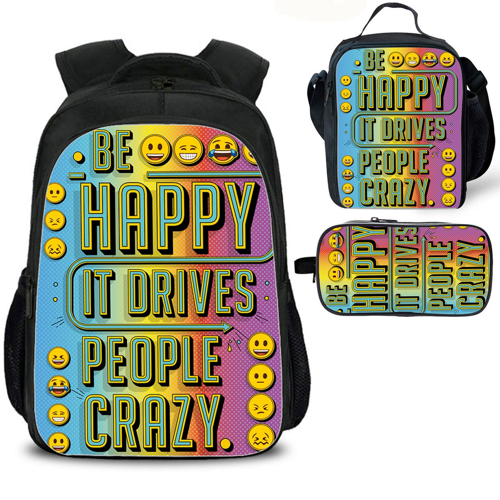 Cute Emoji Kid's Backpack Lunch Bag Pencil Case 3 Pieces Pop School Merch