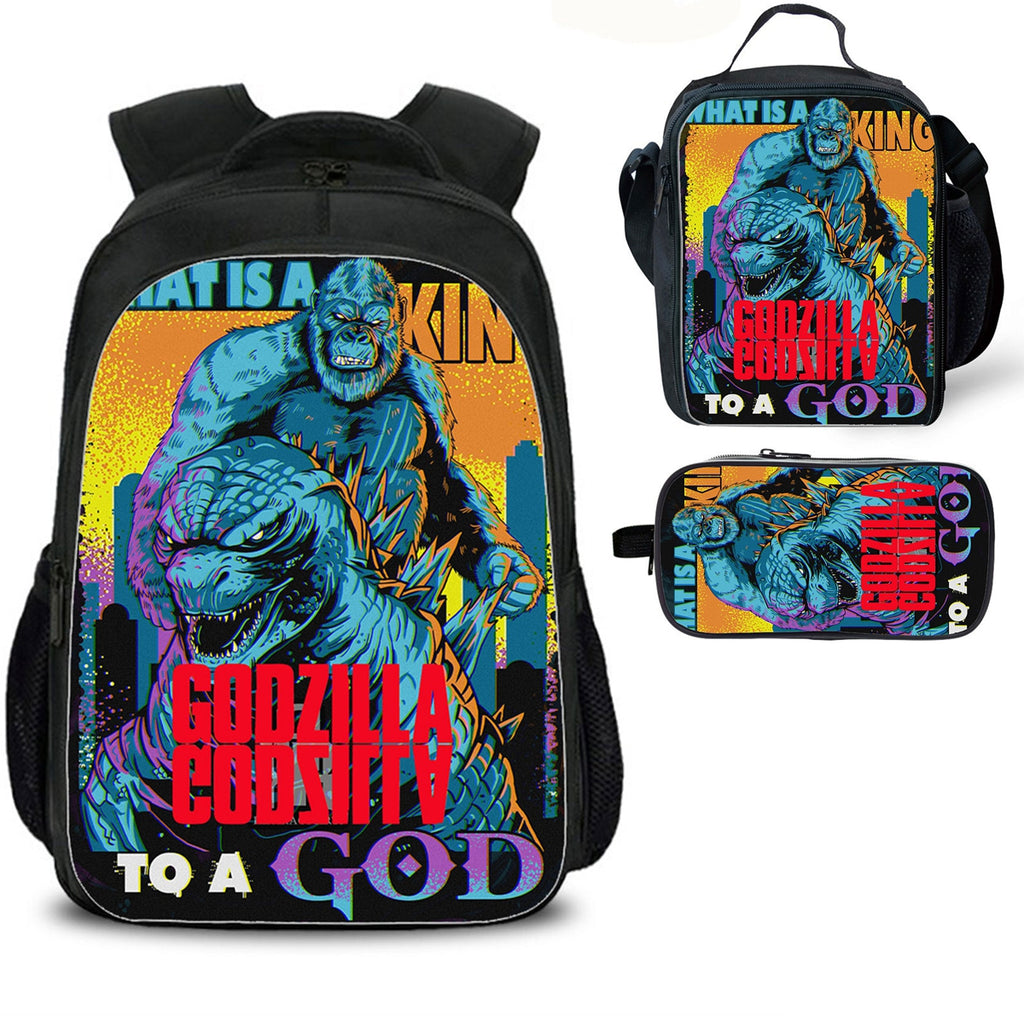 Kid's Godzilla Backpack Lunch Bag Pencil Case 3 Pieces