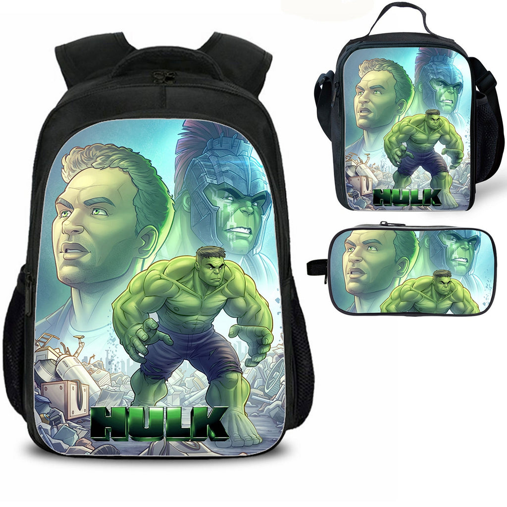 HULK Kid's Backpack Lunch Bag Pencil Case 3 Pieces Combo