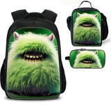 Furry Monster Kid's Backpack Lunch Bag Pencil Case 3 Pieces Pop School Merch