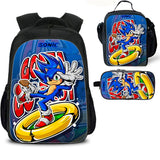 Sonic Kid's Backpack Lunch Bag Pencil Case 3 Pieces Pop School Merch