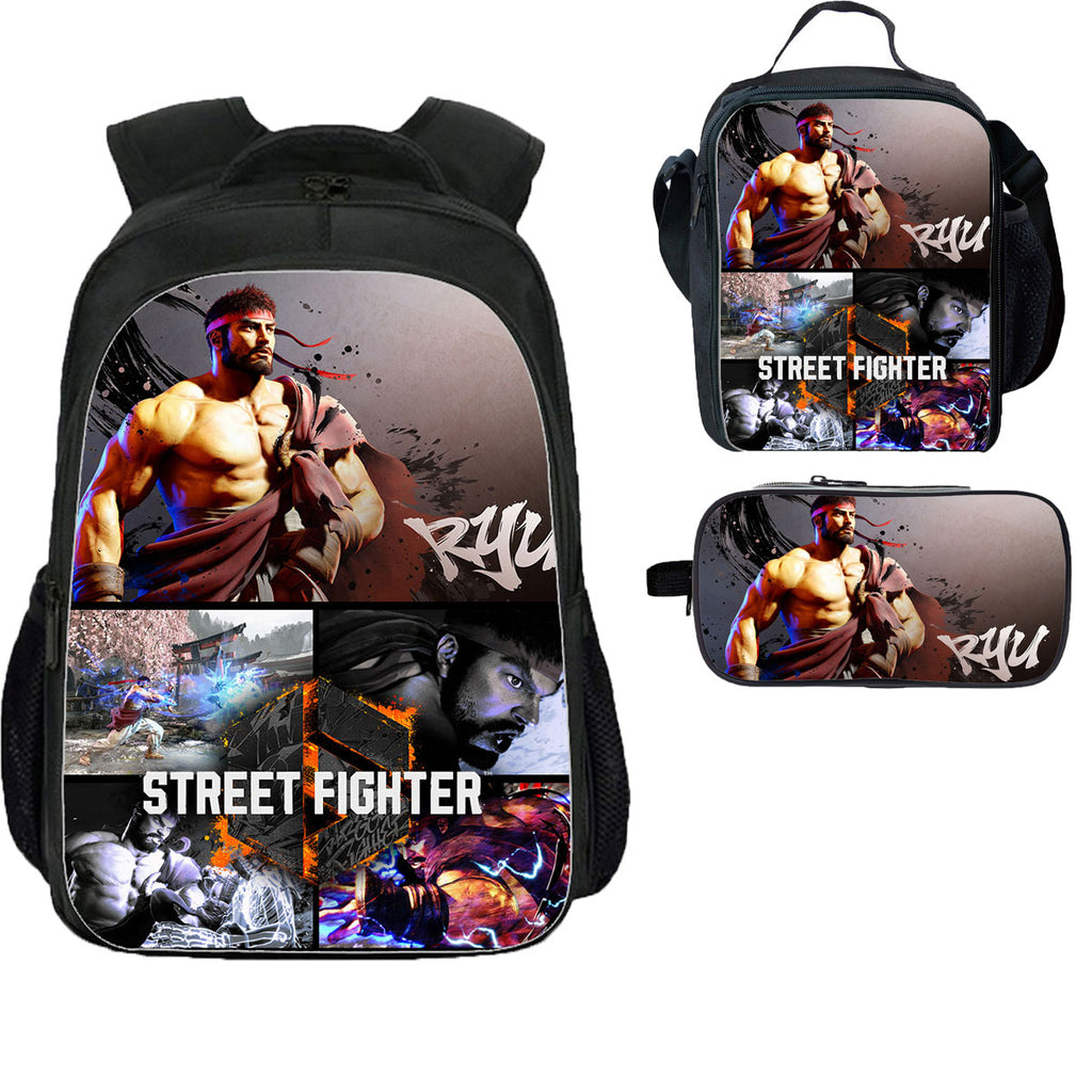Street Fighter School Backpack Lunch Bag Pencil Case 3 Pieces Combo
