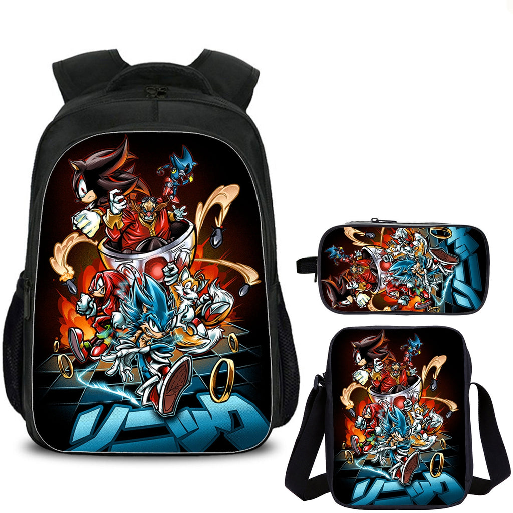 Sonic Kids School Backpack Shoulder Bag Pencil Case 3PCS Trendy School Merch