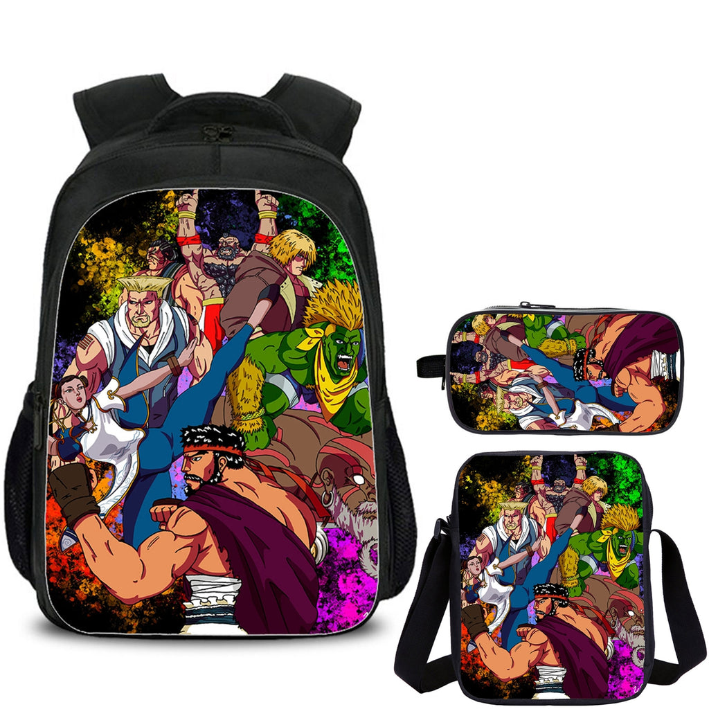 Street Fighter Kids School Backpack Shoulder Bag Pencil Case 3PCS Trendy School Merch