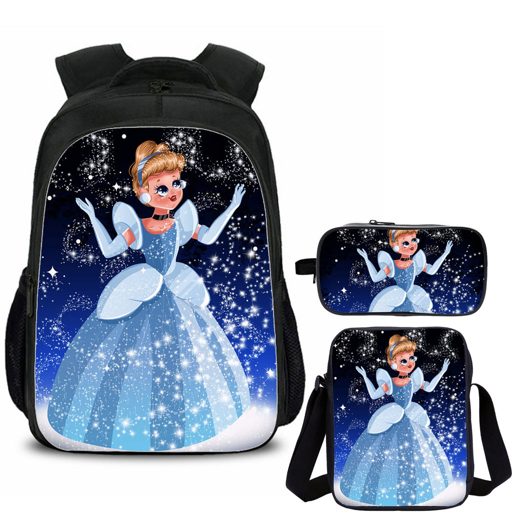 Princess School Backpack Shoulder Bag Pencil Case 3 Pieces Combo