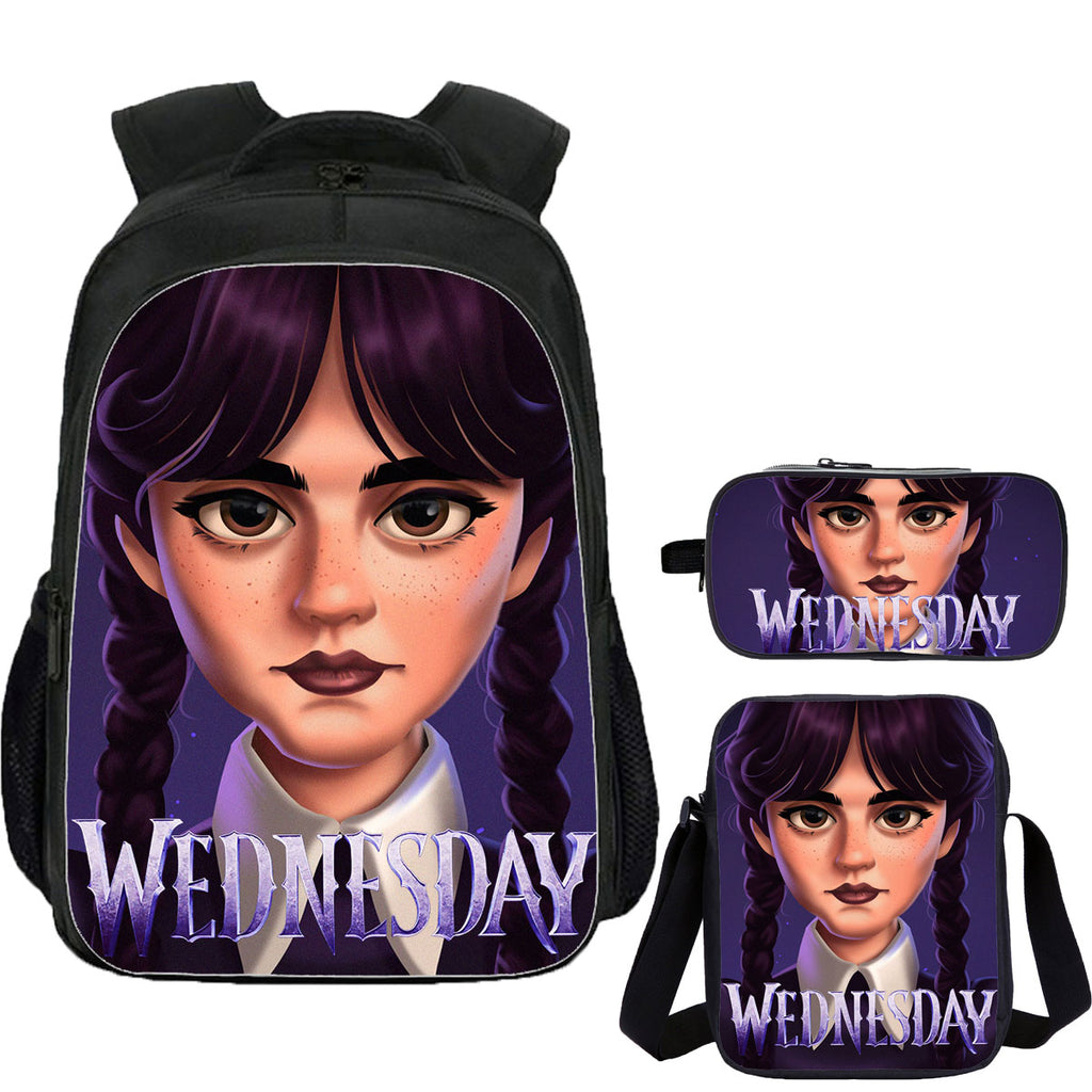 Wednesday Addams School Backpack Shoulder Bag Pencil Case 3 Pieces