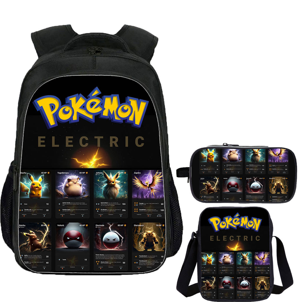 Electric Type Pokemon School Backpack Shoulder Bag Pencil Case 3 Pieces Combo