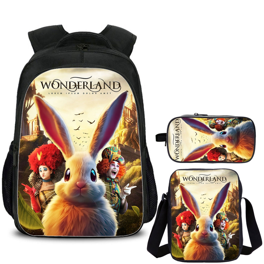 White Rabbit Wonderland Kids School Backpack Shoulder Bag Pencil Case 3PCS Trendy School Merch