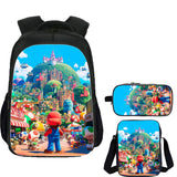 Super Mario School Backpack Shoulder Bag Pencil Case 3 Pieces