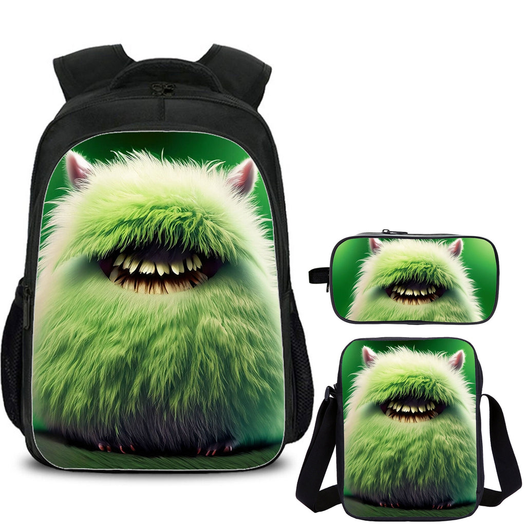 Furry Monster Kids School Backpack Shoulder Bag Pencil Case 3PCS Trendy School Merch