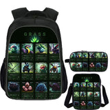 Grass Type Pokemon School Backpack Shoulder Bag Pencil Case 3 Pieces Combo