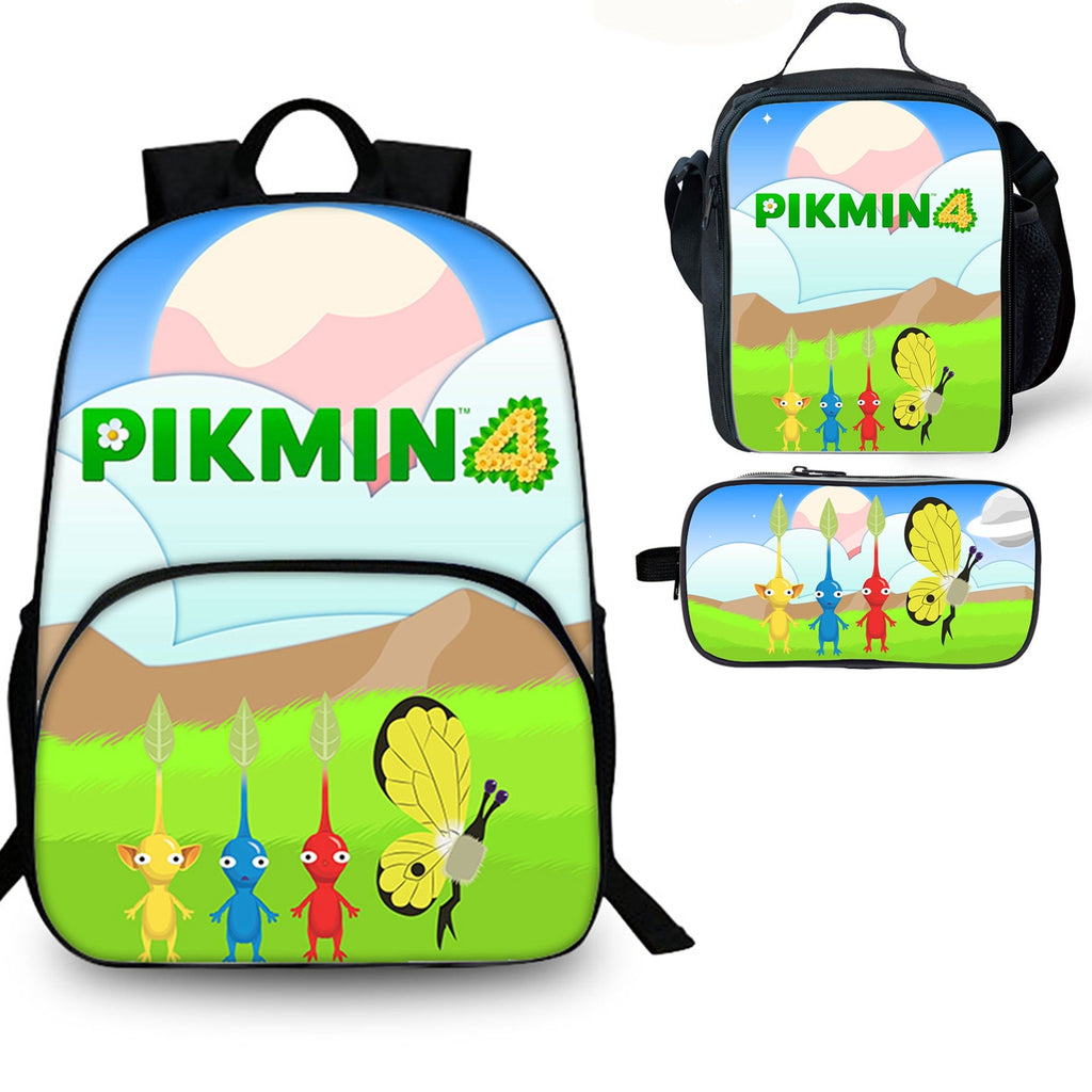 Pikmin 4 Kids 3PCS School Merch 15 inches School Backpack Lunch Bag Pencil Case