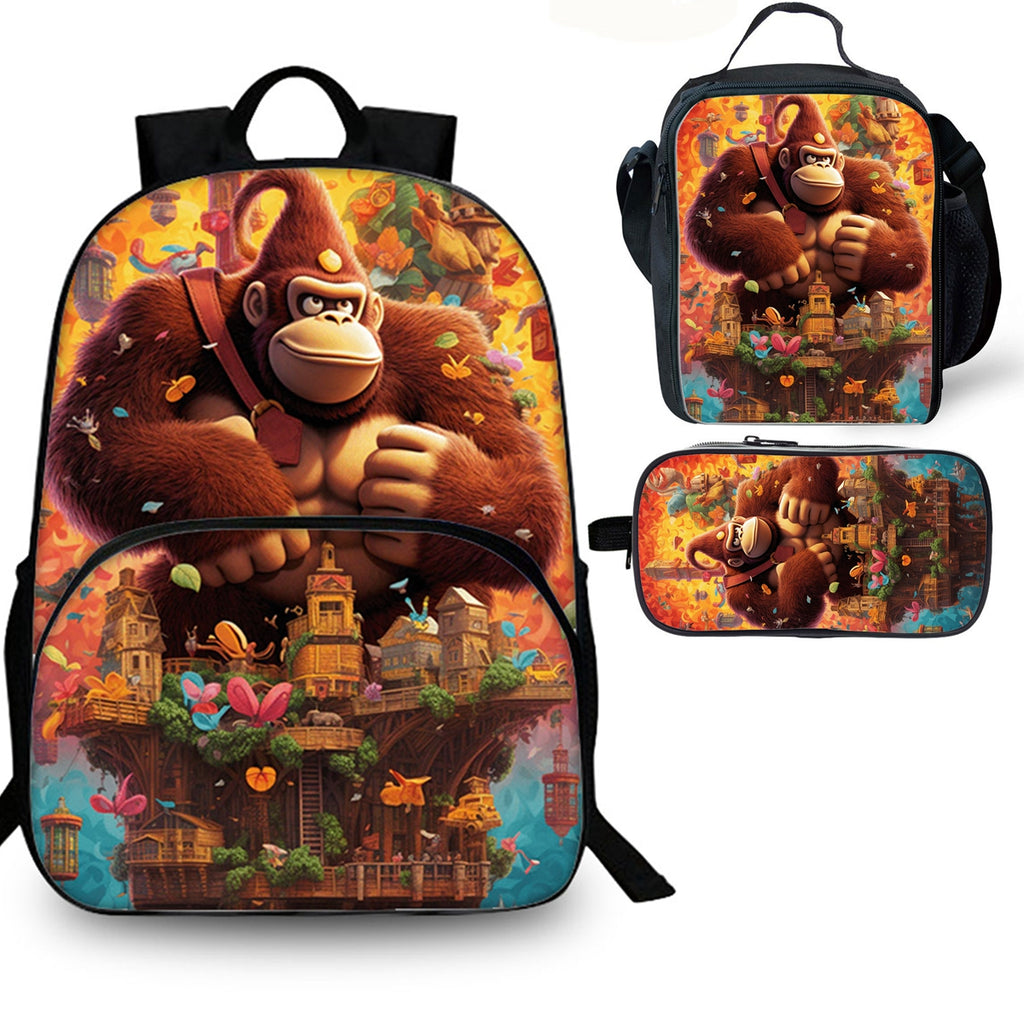 Donkey Kong Kids 3 Pieces Combo 15 inches School Backpack Lunch Bag Pencil Case