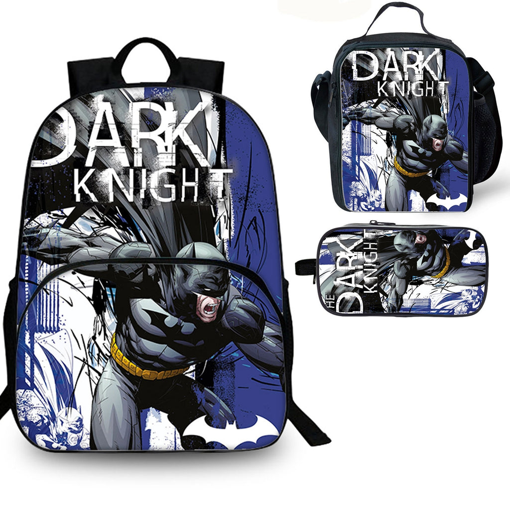 Dark Knight Kids 3PCS School Merch 15 inches School Backpack Lunch Bag Pencil Case