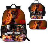 Street Fighter 3 Pieces Combo Kid's 15 inches School Backpack Lunch Bag Pencil Case