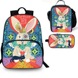 White Rabbit Wonderland Kids 3PCS School Merch 15 inches School Backpack Lunch Bag Pencil Case