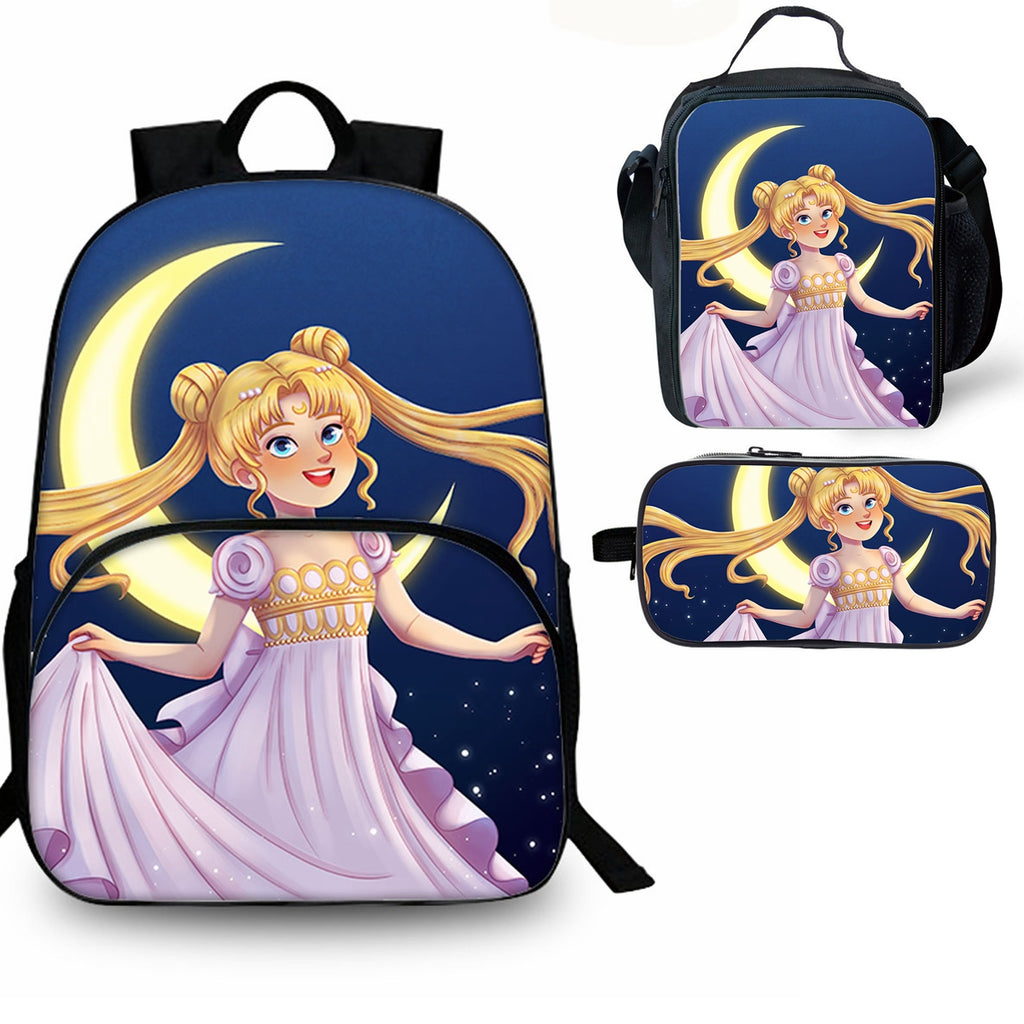 Princess 3 Pieces Combo Kid's 15 inches School Backpack Lunch Bag Pencil Case