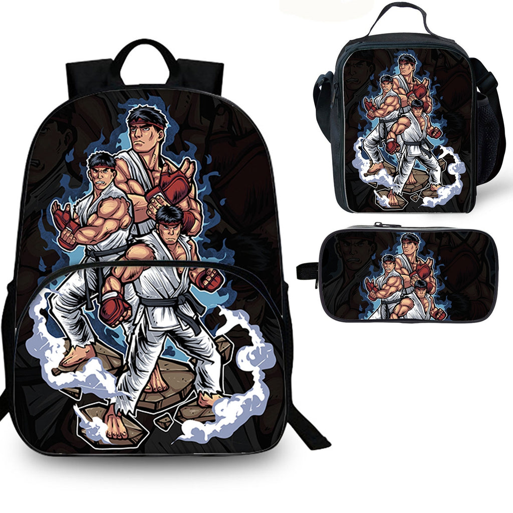 Street Fighter Kids 3PCS School Merch 15 inches School Backpack Lunch Bag Pencil Case