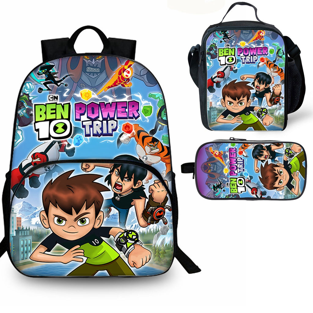 Ben 10 Kids 3 Pieces Combo 15 inches School Backpack Lunch Bag Pencil Case