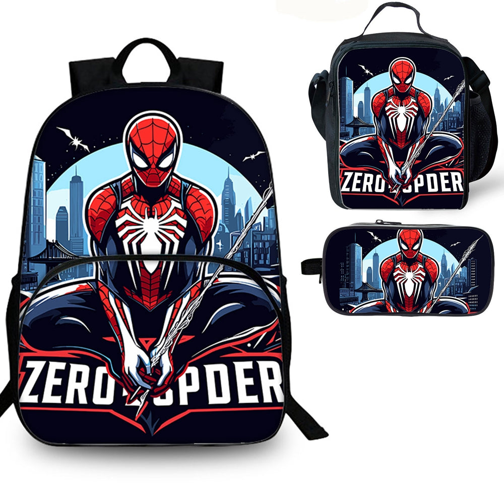 Kids Spiderman School Merch 15 inches School Backpack Lunch Bag Pencil Case