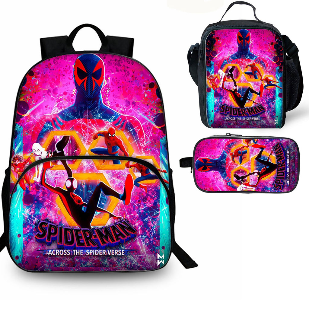Spider-Man Across the Spider-Verse 3 Pieces Combo Kid's 15 inches School Backpack Lunch Bag Pencil Case