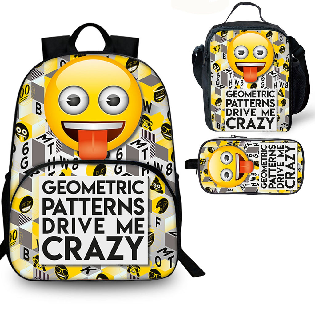 Cute Emoji Kids 3PCS School Merch 15 inches School Backpack Lunch Bag Pencil Case