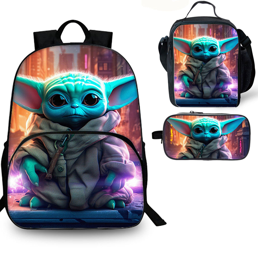Yoda Kids 3 Pieces Combo 15 inches School Backpack Lunch Bag Pencil Case