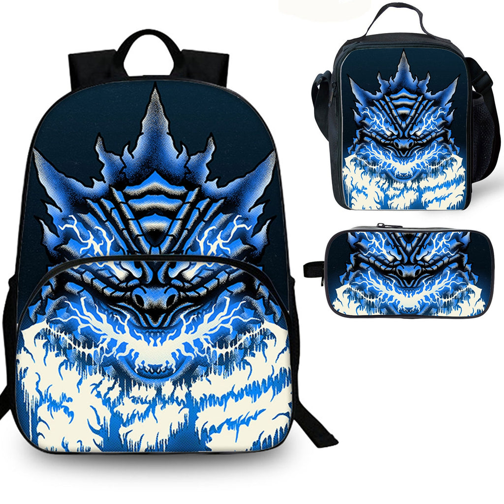 Kids Godzilla School Merch 15 inches School Backpack Lunch Bag Pencil Case
