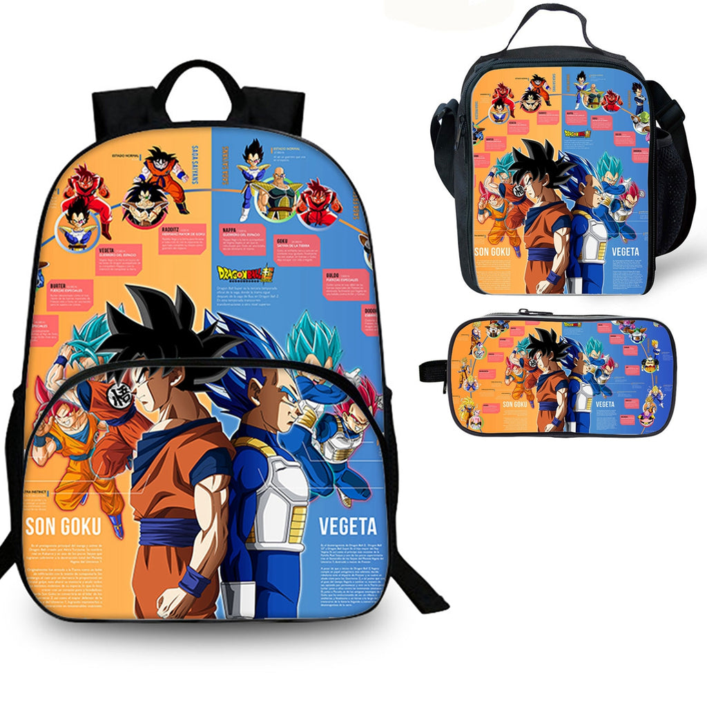 Dragon Ball Goku Kids 3PCS School Merch 15 inches School Backpack Lunch Bag Pencil Case