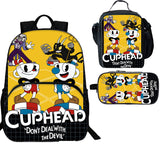 Cuphead 3 Pieces Combo Kid's 15 inches School Backpack Lunch Bag Pencil Case