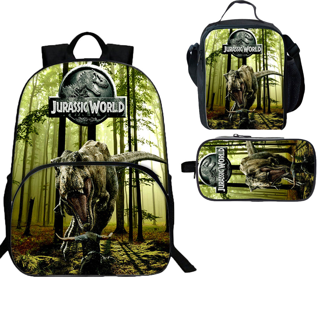 Jurassic 3 Pieces Combo Kid's 15 inches School Backpack Lunch Bag Pencil Case