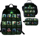 Grass Type Pokemon 3 Pieces Combo Kid's 15 inches School Backpack Lunch Bag Pencil Case