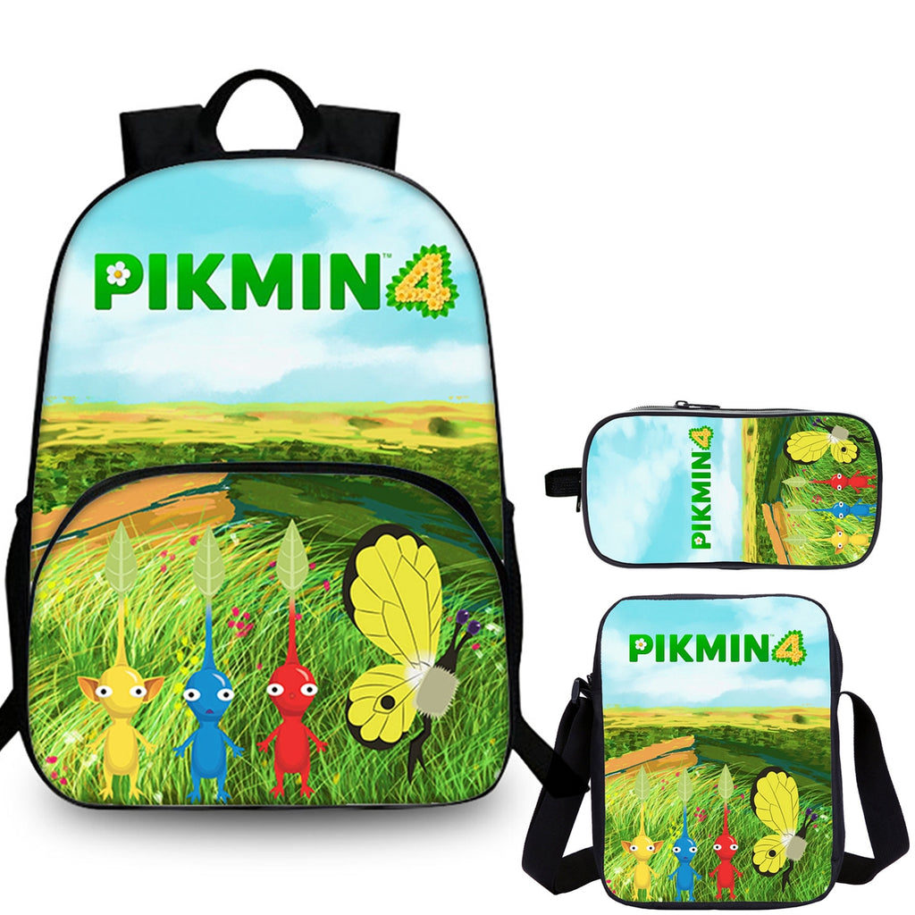 Pikmin 4 Kids 3 Pieces Combo 15 inches School Backpack Shoulder Bag Pencil Case