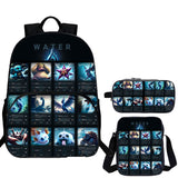 Water Type Pokemon 3 Pieces Combo Kid's 15 inches School Backpack Shoulder Bag Pencil Case